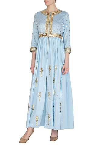Ice Blue Hand Embroidered Tunic by Param Sahib