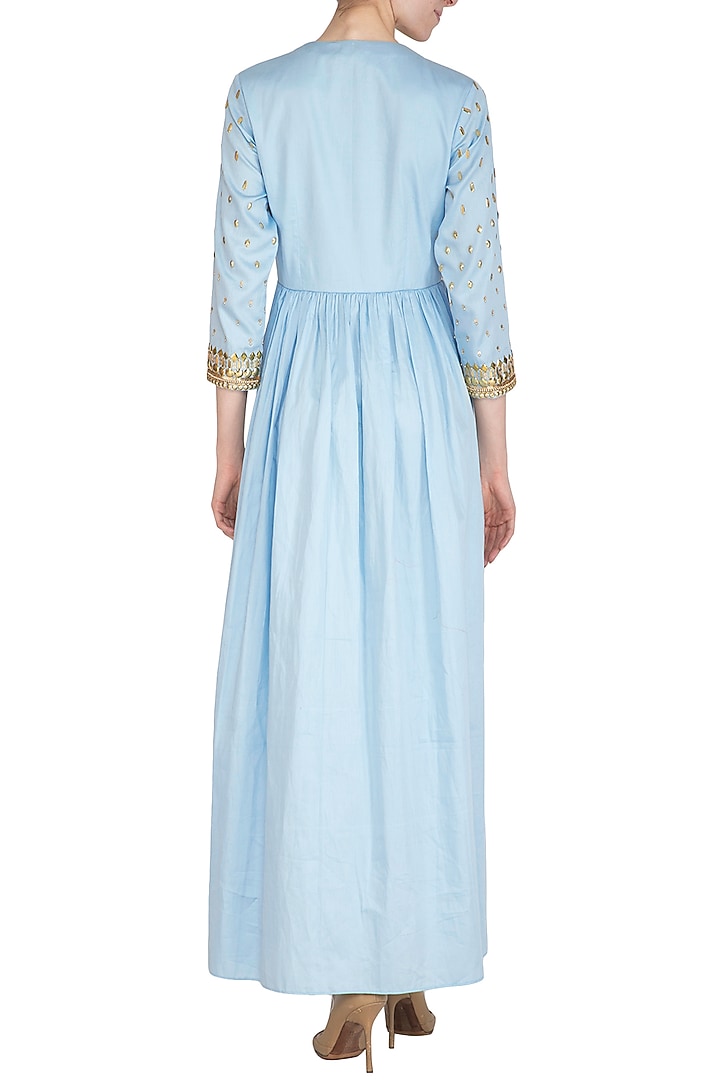 Ice Blue Hand Embroidered Tunic by Param Sahib at Pernia's Pop Up Shop