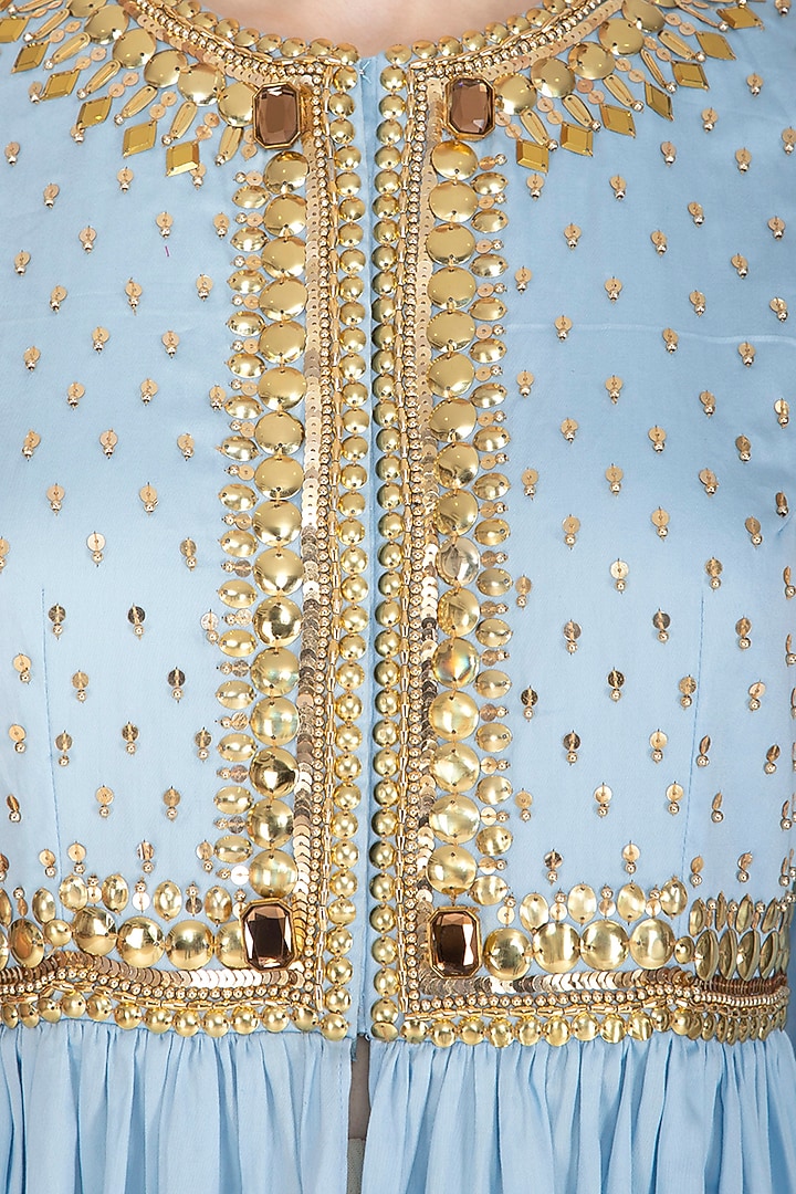 Ice Blue Hand Embroidered Tunic by Param Sahib at Pernia's Pop Up Shop
