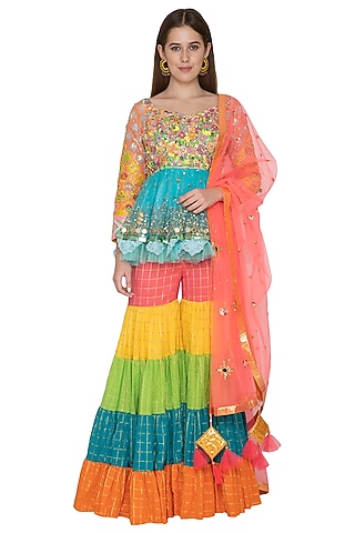 Multi Colored Embroidered Sharara Set by Param Sahib
