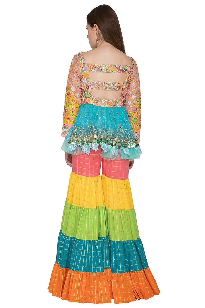 Multi Colored Embroidered Wedding Sharara Set by Param Sahib at Pernia's Pop Up Shop