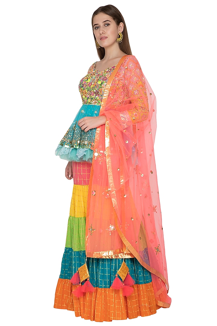 Multi Colored Embroidered Wedding Sharara Set by Param Sahib at Pernia's Pop Up Shop