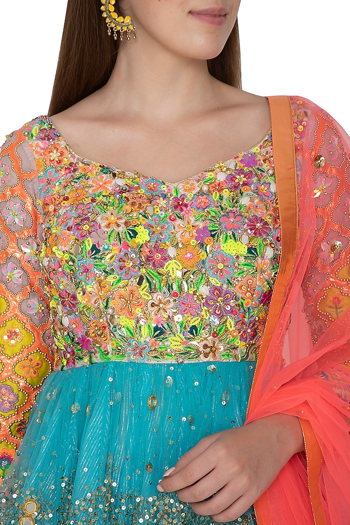 Multi Colored Embroidered Wedding Sharara Set by Param Sahib at Pernia's Pop Up Shop