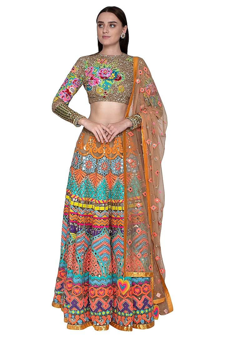 Multi Colored Embroidered Bridal Lehenga Set by Param Sahib