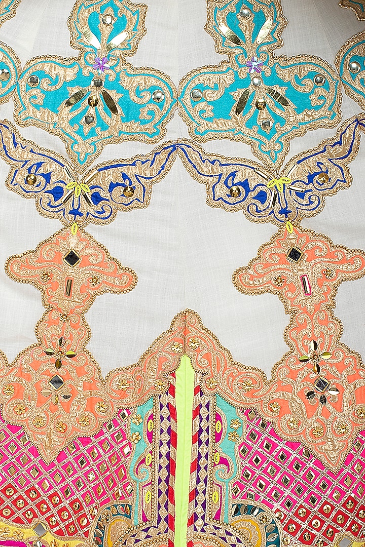 White & Neon Green Embroidered Wedding Lehenga Set by Param Sahib at Pernia's Pop Up Shop
