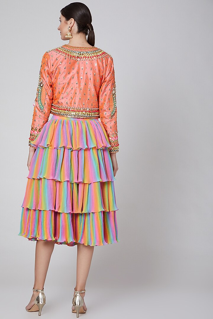 Peach Embroidered Jacket Set by Param Sahib at Pernia's Pop Up Shop