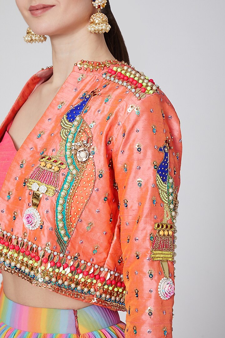 Peach Embroidered Jacket Set by Param Sahib at Pernia's Pop Up Shop