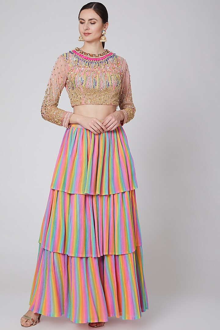 Multi Colored Embroidered Skirt Set by Param Sahib