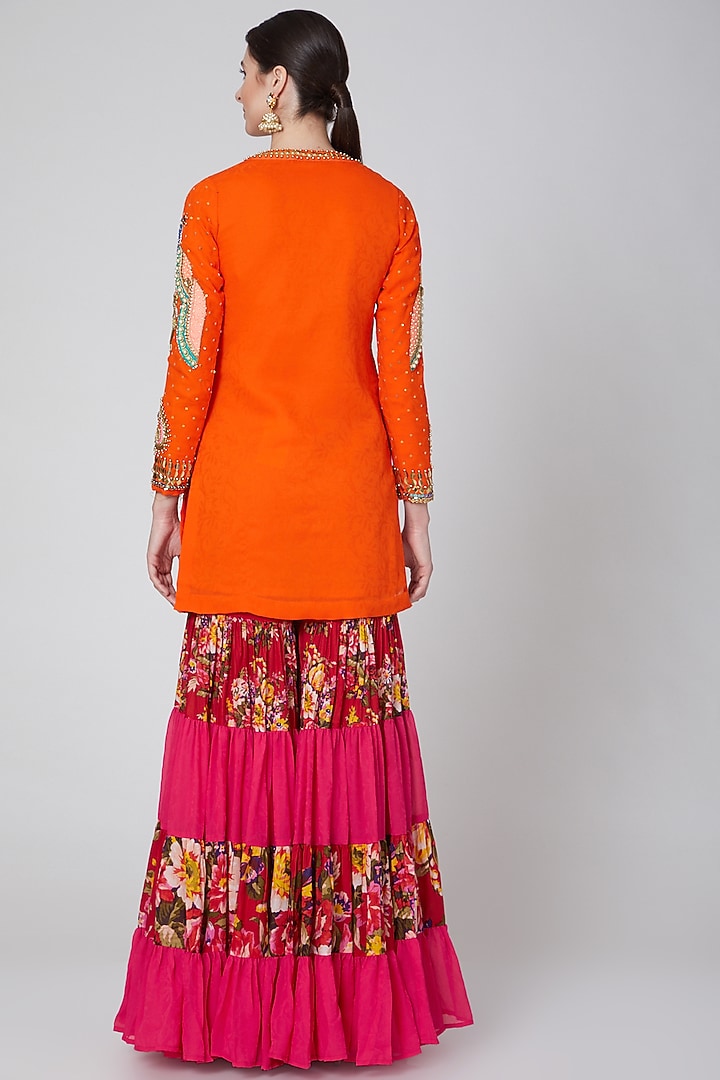 Orange Hand Embroidered Wedding Sharara Set by Param Sahib at Pernia's Pop Up Shop