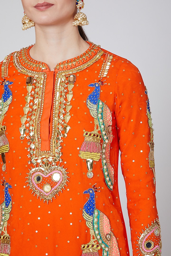 Orange Hand Embroidered Wedding Sharara Set by Param Sahib at Pernia's Pop Up Shop