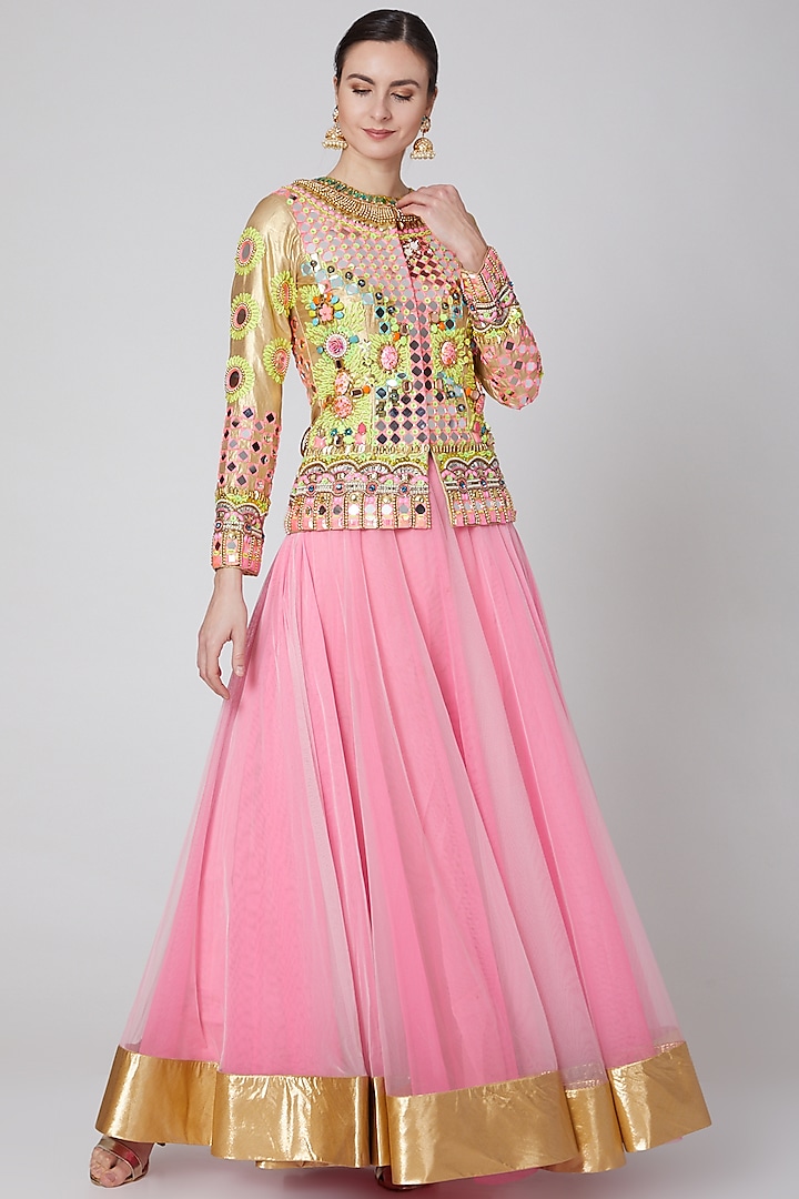 Blush Pink Embroidered Jacket Set by Param Sahib