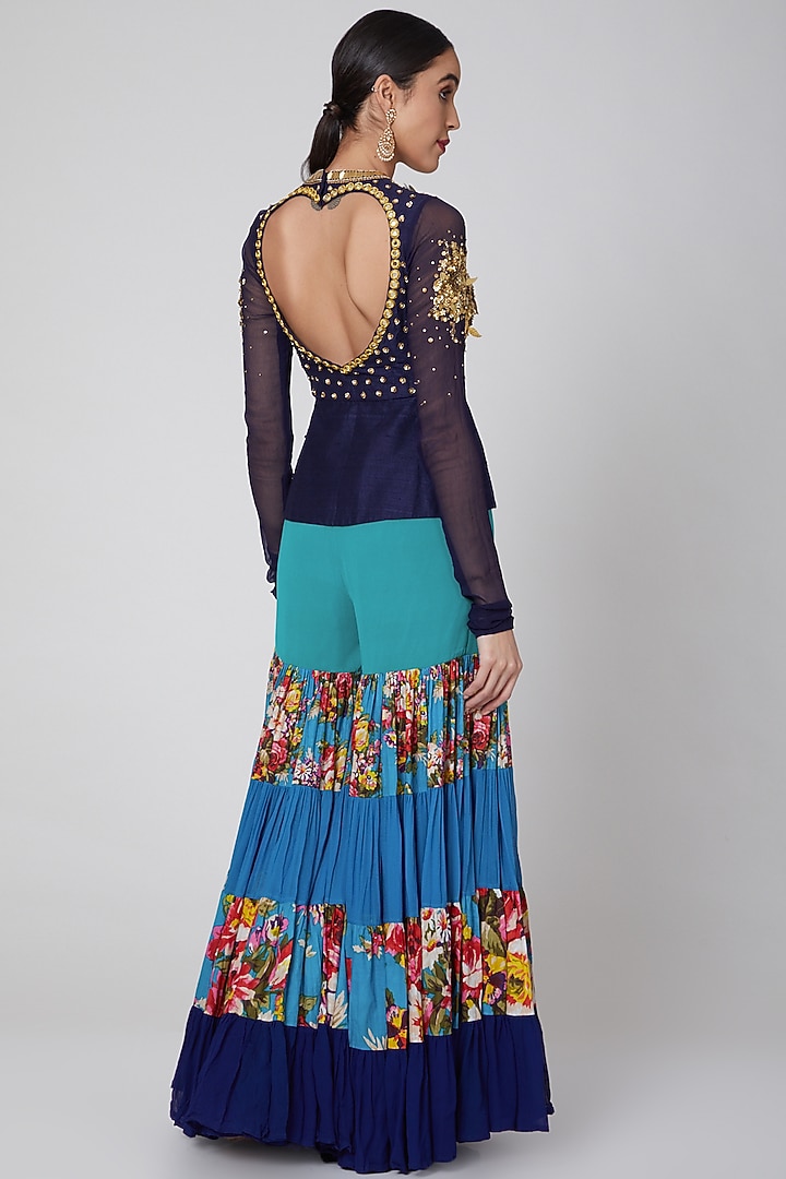 Cobalt Blue Embroidered Wedding Sharara Set by Param Sahib at Pernia's Pop Up Shop