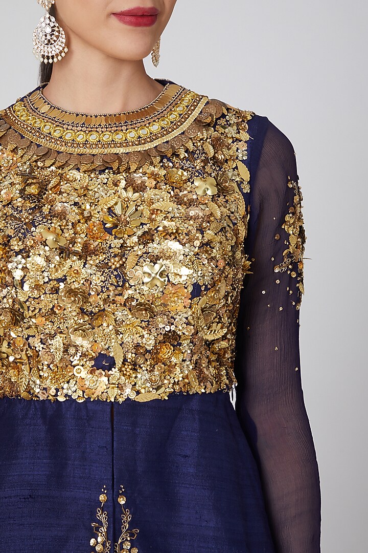 Cobalt Blue Embroidered Wedding Sharara Set by Param Sahib at Pernia's Pop Up Shop