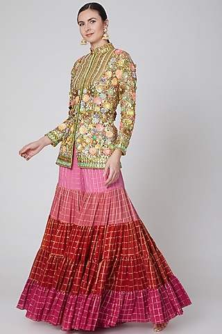 Gold Embroidered Sharara Set by Param Sahib