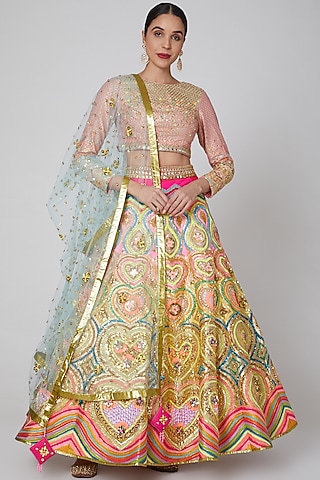 Blush Pink Embroidered Lehenga Set by Param Sahib