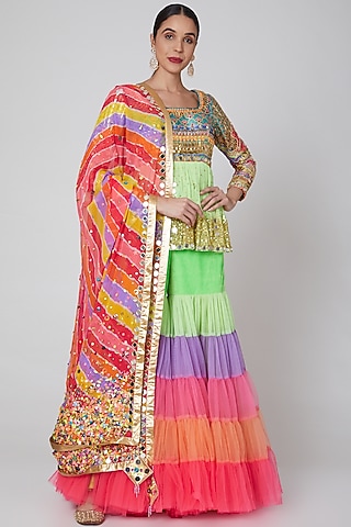 Mint Green Embroidered Sharara Set by Param Sahib