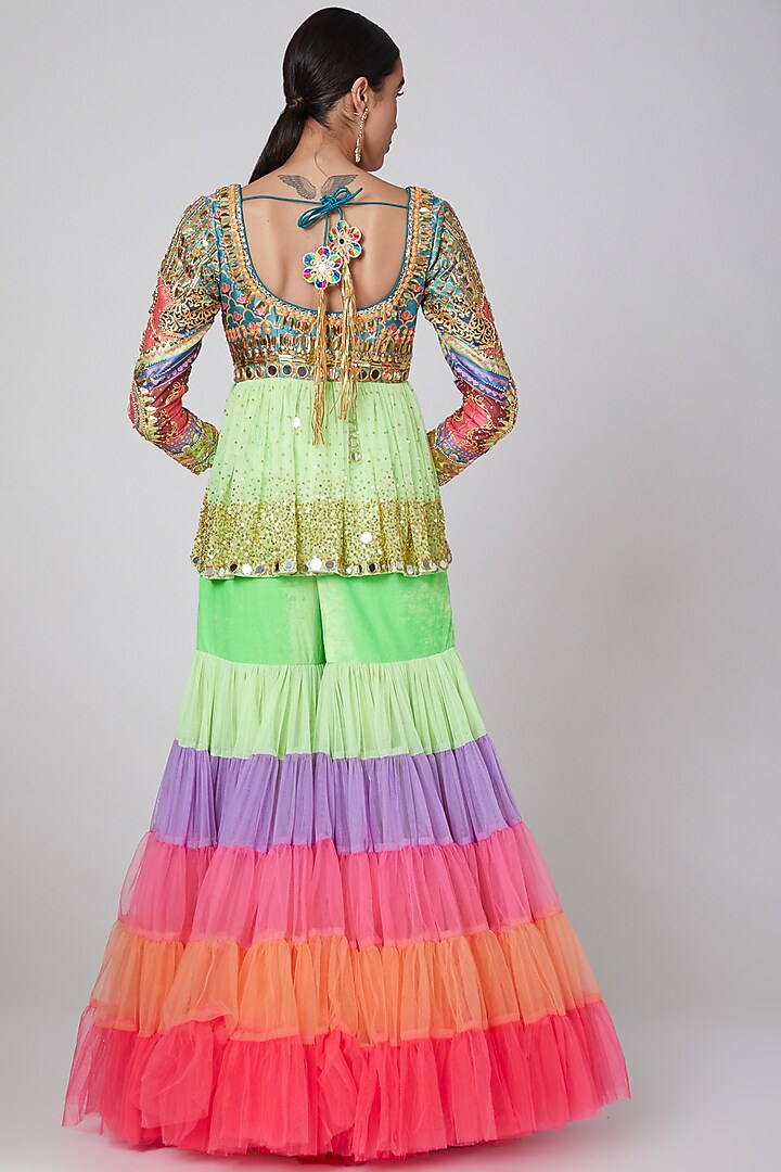 Mint Green Embroidered Wedding Sharara Set by Param Sahib at Pernia's Pop Up Shop