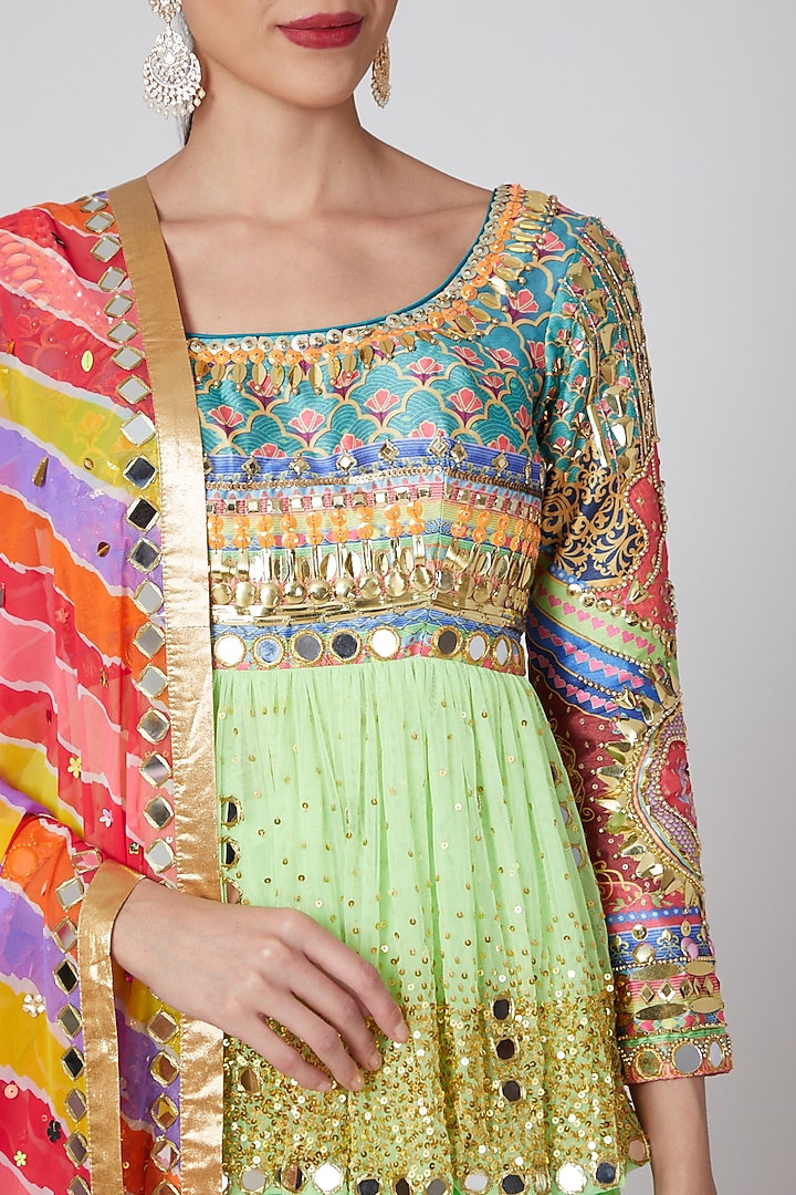 Mint Green Embroidered Wedding Sharara Set by Param Sahib at Pernia's Pop Up Shop