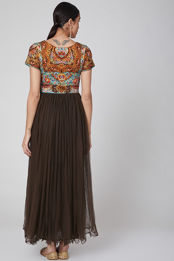 Brown Sequins Embroidered Vacation Dress by Param Sahib at Pernia's Pop Up Shop