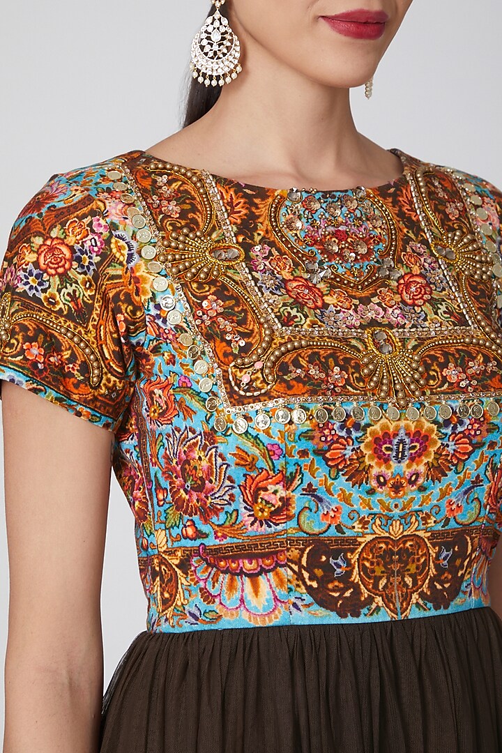 Brown Sequins Embroidered Vacation Dress by Param Sahib at Pernia's Pop Up Shop