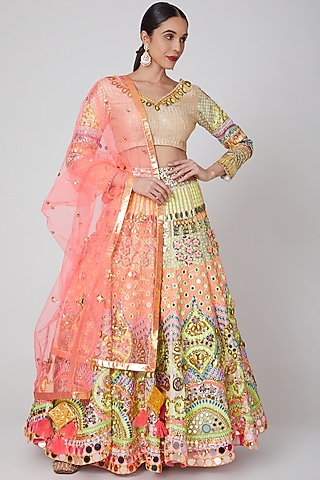 Beige Sequins Embroidered Lehenga Set by Param Sahib