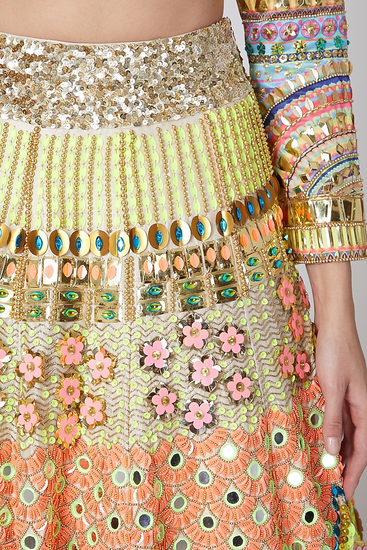 Beige Sequins Embroidered Bridal Lehenga Set by Param Sahib at Pernia's Pop Up Shop