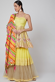Yellow Embroidered Sharara Set by Param Sahib-SHOP BY STYLE