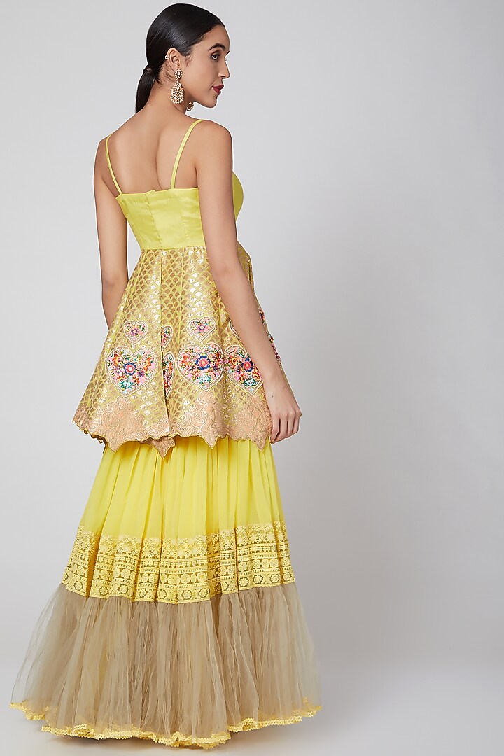 Yellow Embroidered Wedding Sharara Set by Param Sahib at Pernia's Pop Up Shop