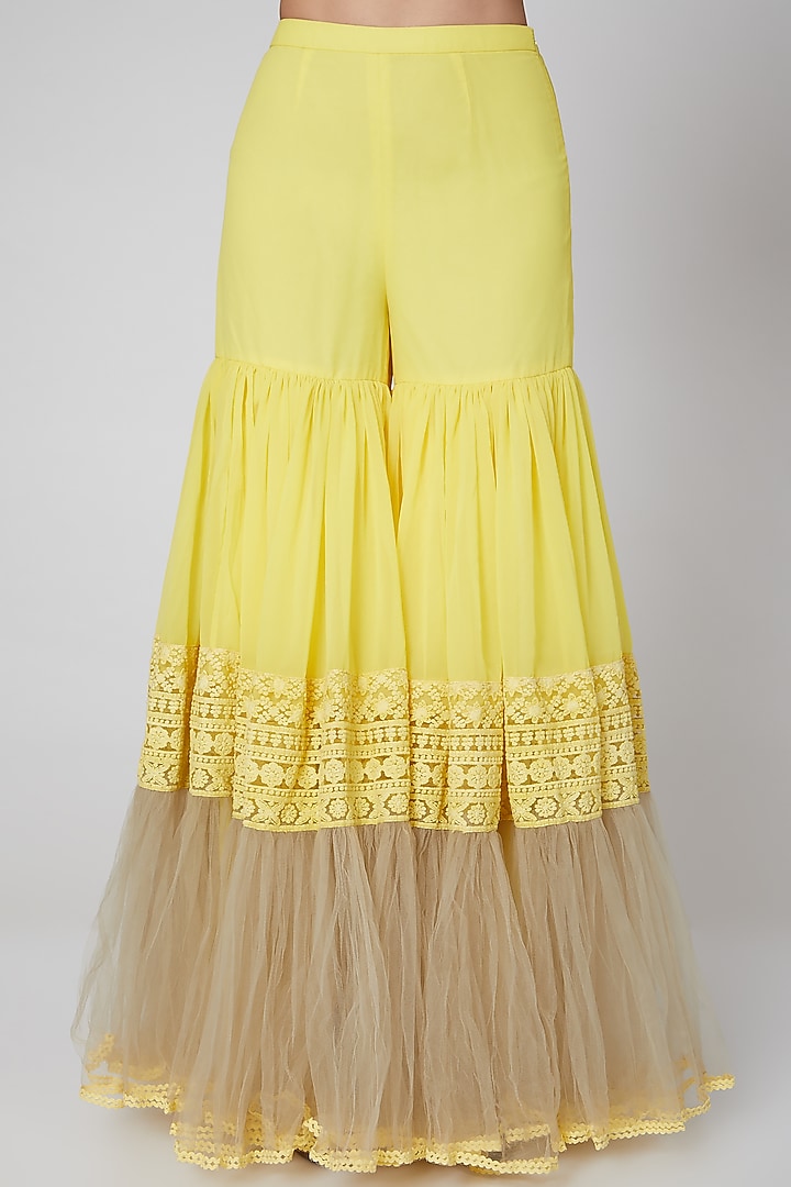 Yellow Embroidered Wedding Sharara Set by Param Sahib at Pernia's Pop Up Shop