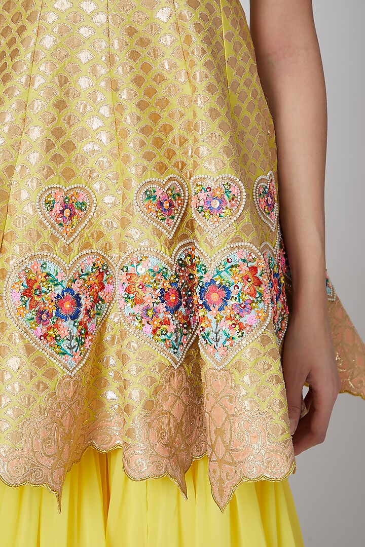 Yellow Embroidered Wedding Sharara Set by Param Sahib at Pernia's Pop Up Shop