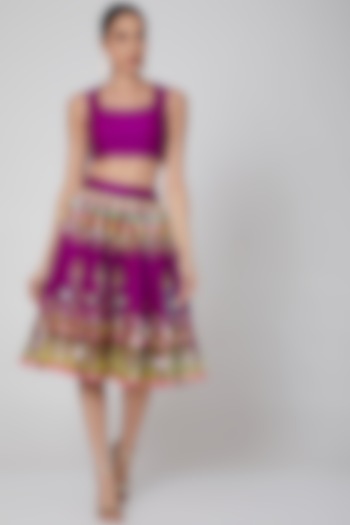 Fuchsia Embroidered Skirt Set by Param Sahib