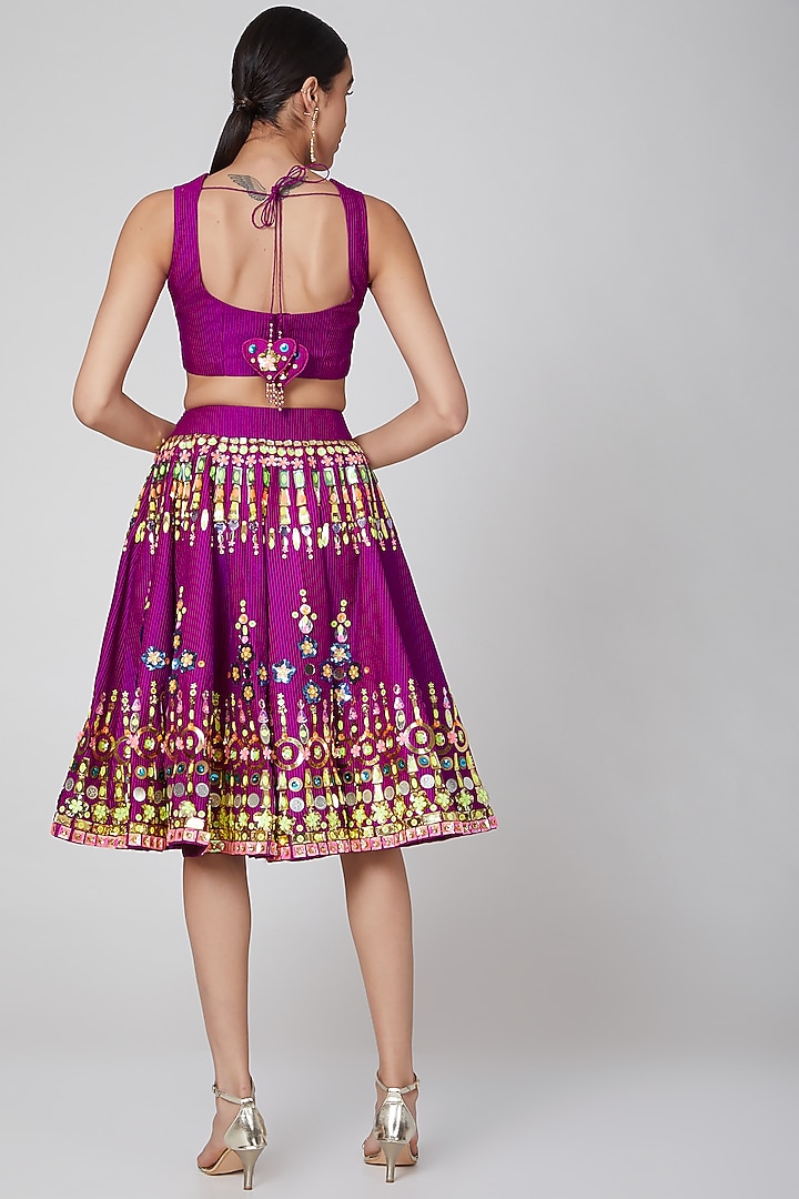 Fuchsia Embroidered Skirt Set by Param Sahib at Pernia's Pop Up Shop