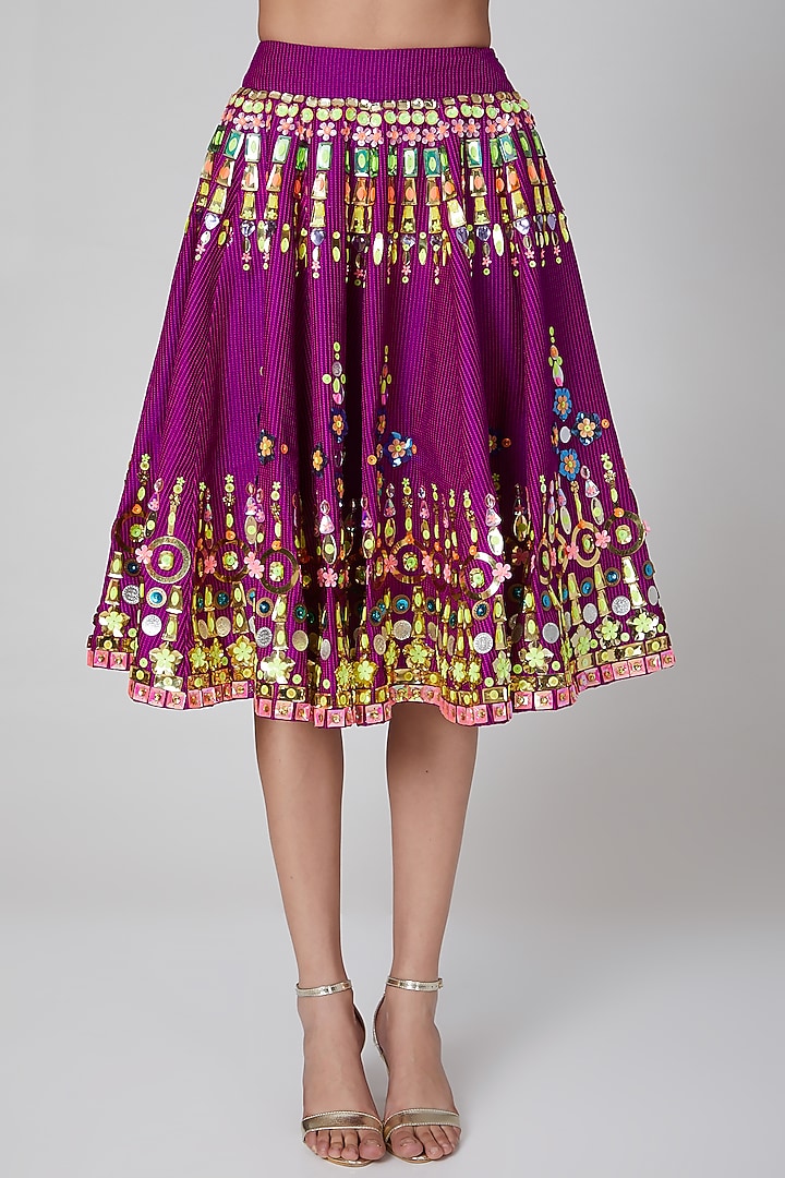 Fuchsia Embroidered Skirt Set by Param Sahib at Pernia's Pop Up Shop
