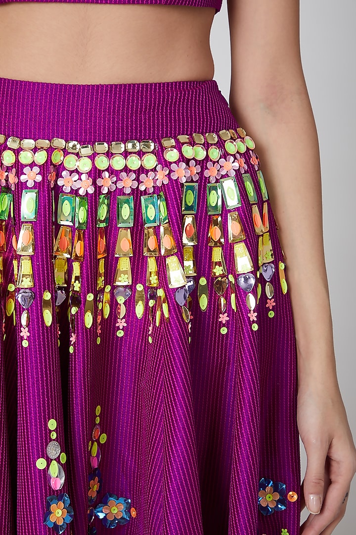 Fuchsia Embroidered Skirt Set by Param Sahib at Pernia's Pop Up Shop