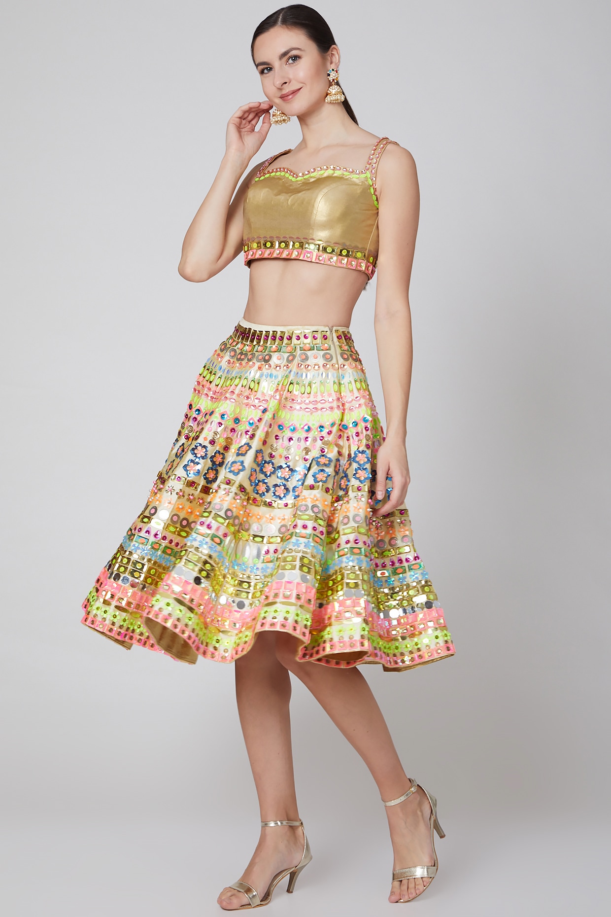 Gold Embroidered Skirt Set Design by 