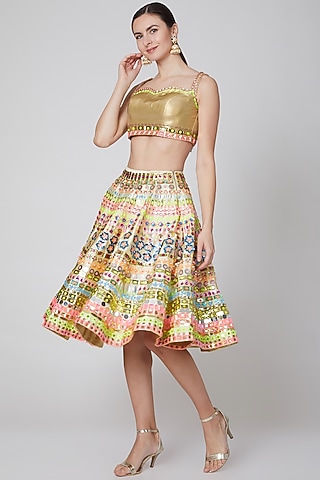 Gold Embroidered Skirt Set by Param Sahib