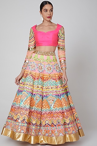 Fuchsia Sequins Embroidered Lehenga Set by Param Sahib