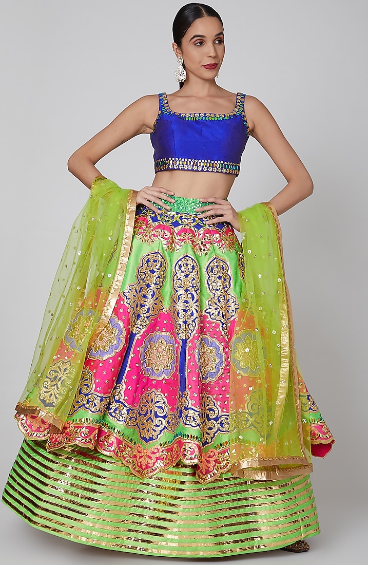 Mint Green Embroidered Lehenga Set by Param Sahib