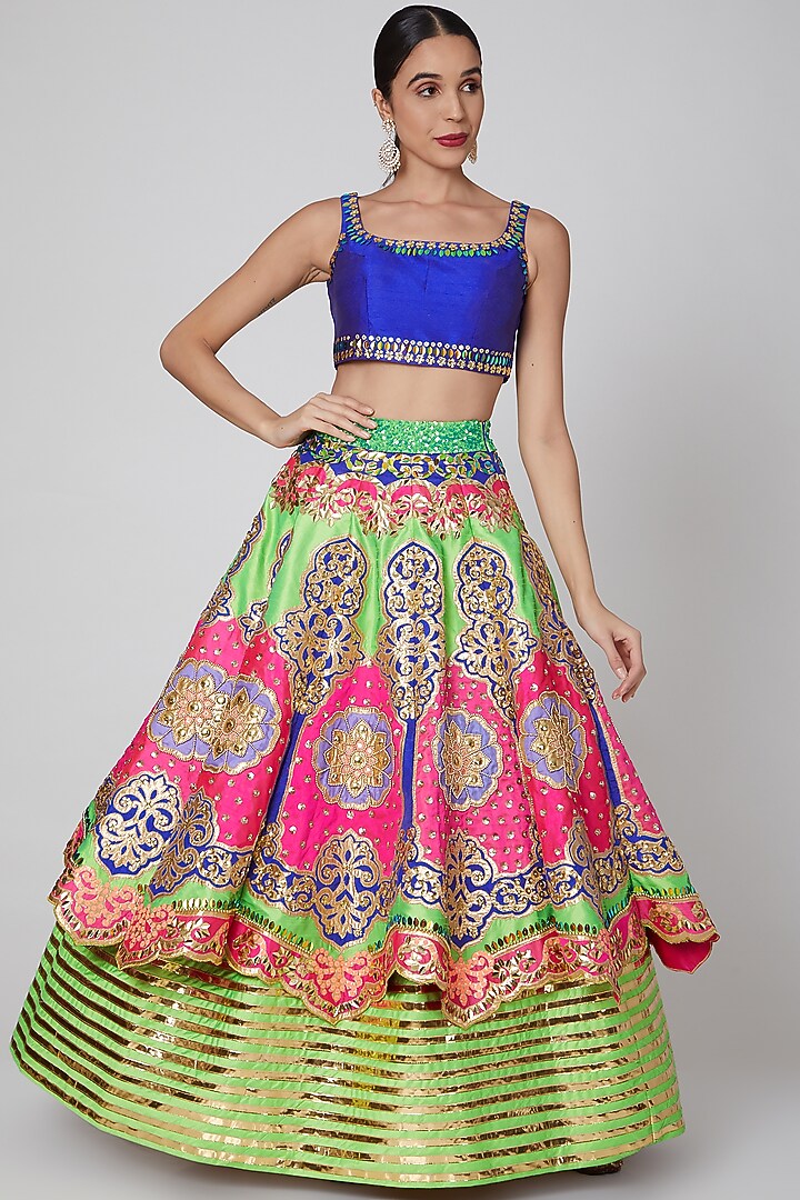 Mint Green Embroidered Wedding Lehenga Set by Param Sahib at Pernia's Pop Up Shop