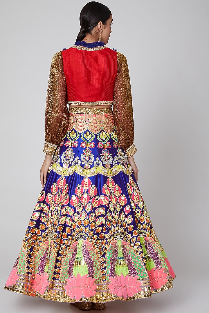 Cobalt Blue Embroidered Bridal Lehenga Set by Param Sahib at Pernia's Pop Up Shop
