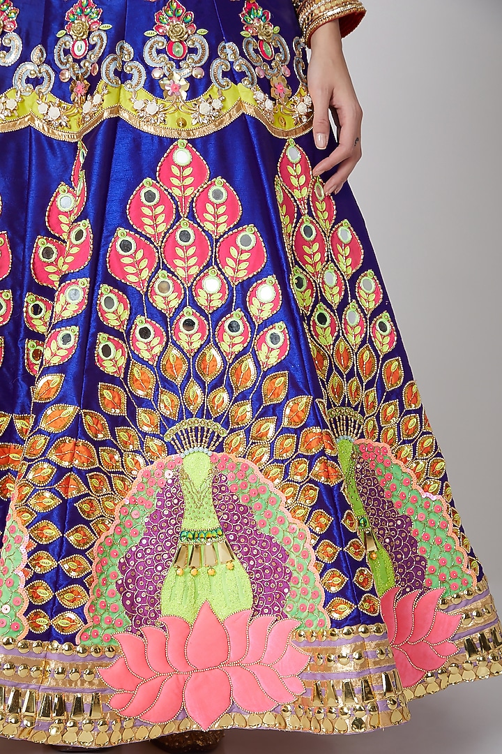 Cobalt Blue Embroidered Bridal Lehenga Set by Param Sahib at Pernia's Pop Up Shop