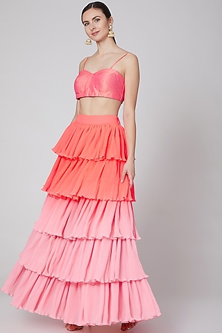 Orange Ombre Skirt Set by Param Sahib