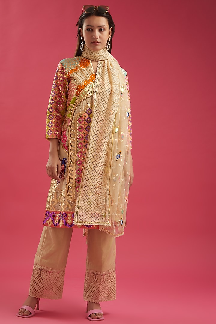 Beige Hand Embroidered Kurta Set by Param Sahib at Pernia's Pop Up Shop