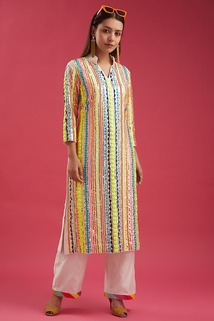 Multi-Colored Sequins Embroidered Kurta Set by Param Sahib at Pernia's Pop Up Shop