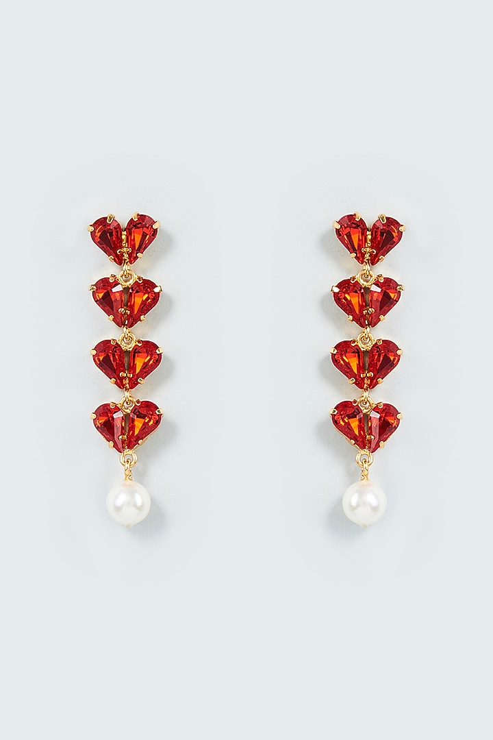 Gold Finish Swarovski Crystal & Pearl Dangler Earrings by Prestones at Pernia's Pop Up Shop