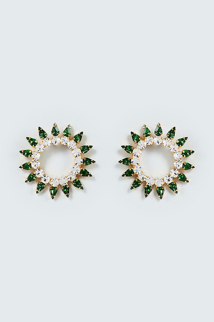Gold Finish Green Swarovski Crystal Stud Earrings by Prestones at Pernia's Pop Up Shop