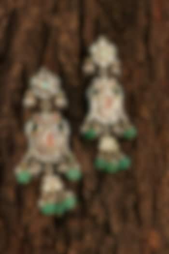 Gold Finish Kundan Polki & Green Stone Dangler Earrings by Prestones at Pernia's Pop Up Shop