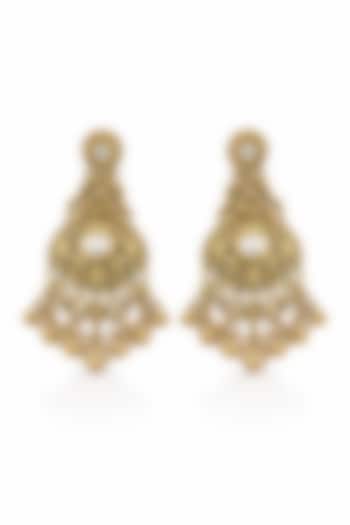 Gold Finish Beaded Temple Dangler Earrings by Prestones at Pernia's Pop Up Shop