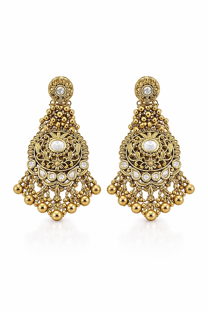 Gold Finish Beaded Temple Dangler Earrings by Prestones at Pernia's Pop Up Shop