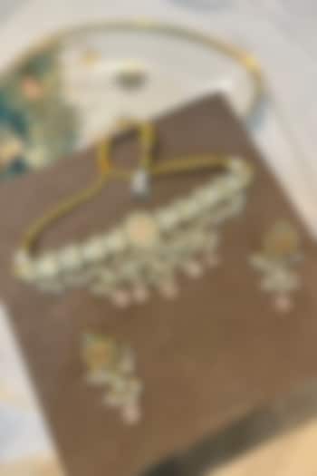 Gold Finish Blush Pink Kundan Polki Choker Necklace Set by Prestones at Pernia's Pop Up Shop